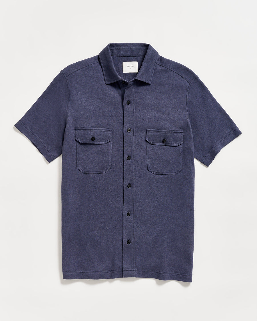 Short Sleeve Hemp Cotton Knit Shirt in Navy