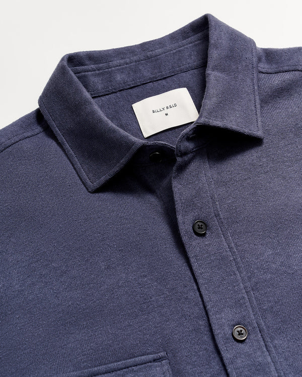 Short Sleeve Hemp Cotton Knit Shirt in Navy