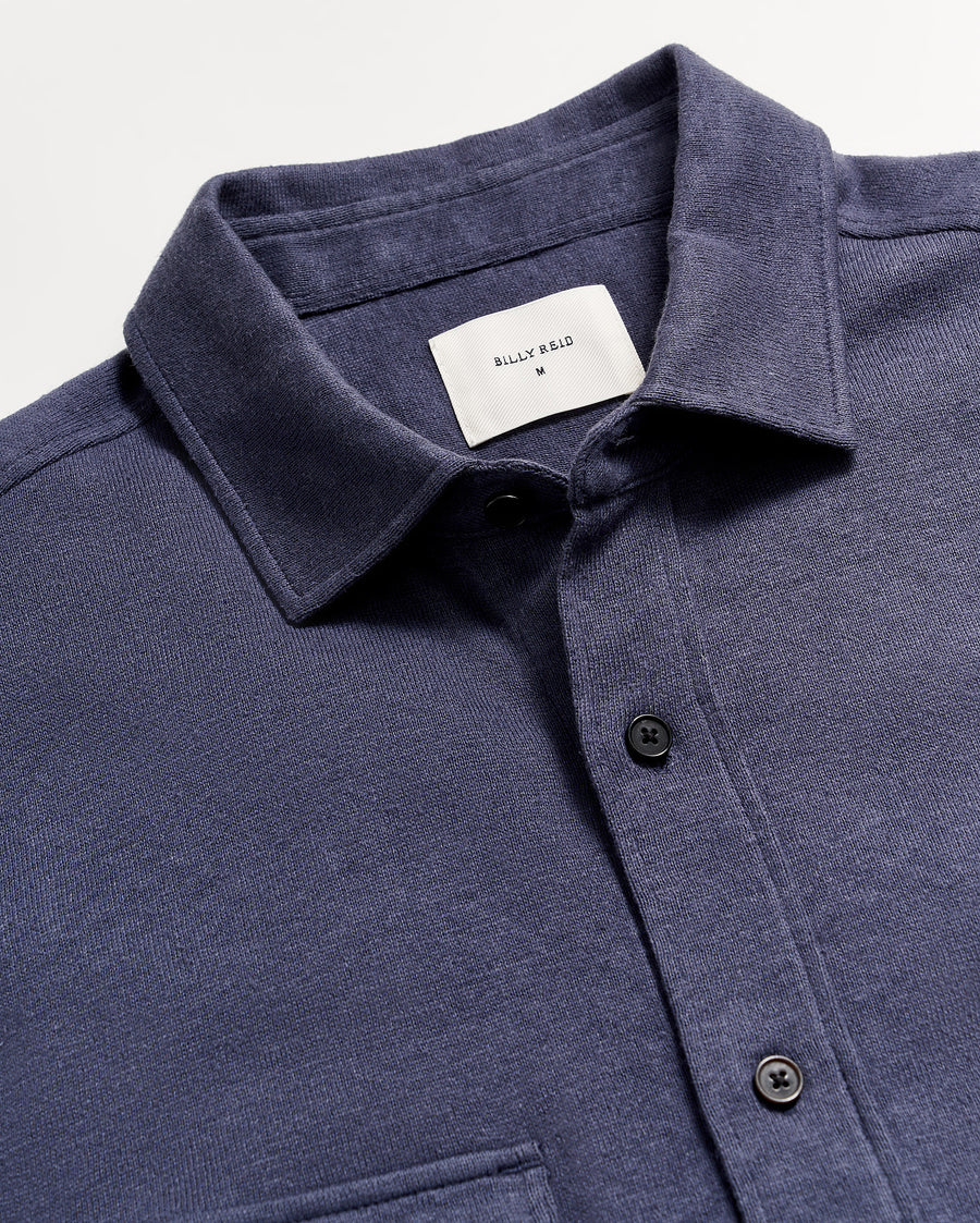 Short Sleeve Hemp Cotton Knit Shirt in Navy
