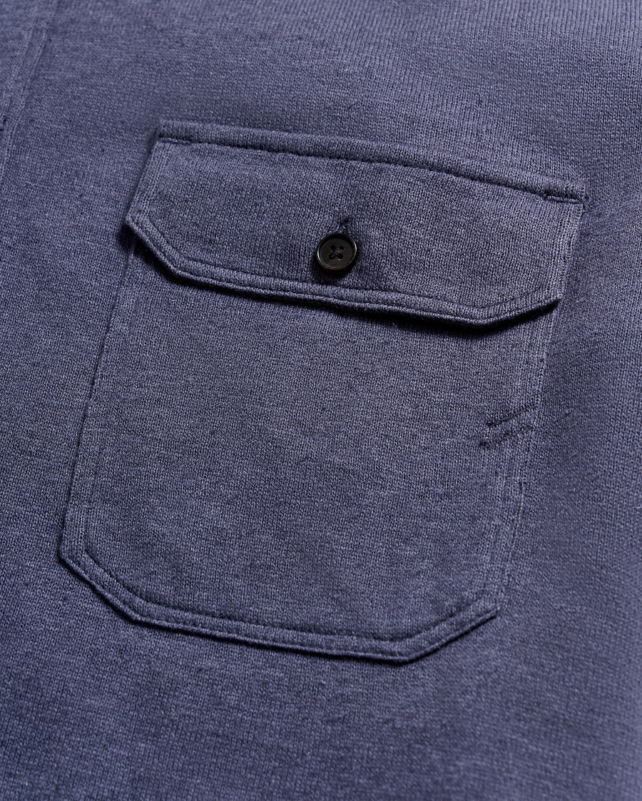 Short Sleeve Hemp Cotton Knit Shirt in Navy