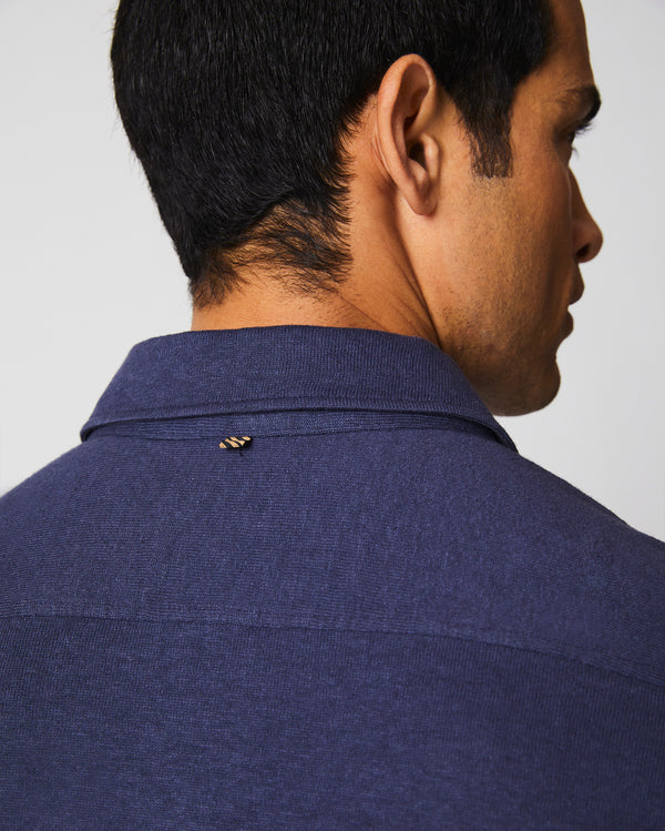 Short Sleeve Hemp Cotton Knit Shirt in Navy