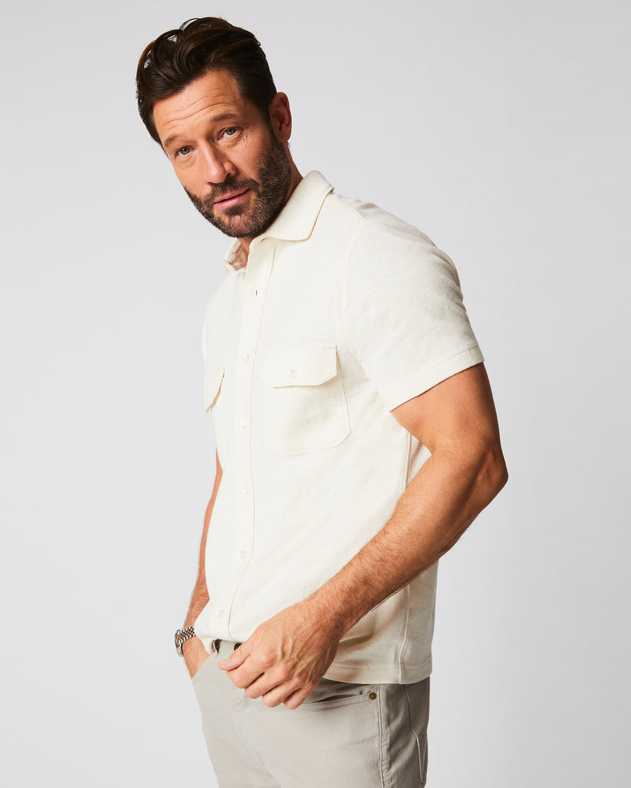 Short Sleeve Hemp Cotton Knit Shirt in Tinted White