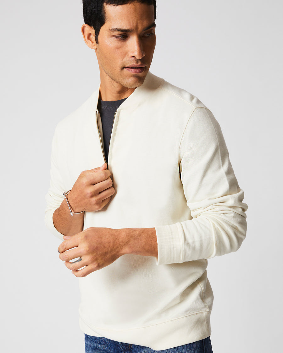 Pique Half Zip in Tinted White
