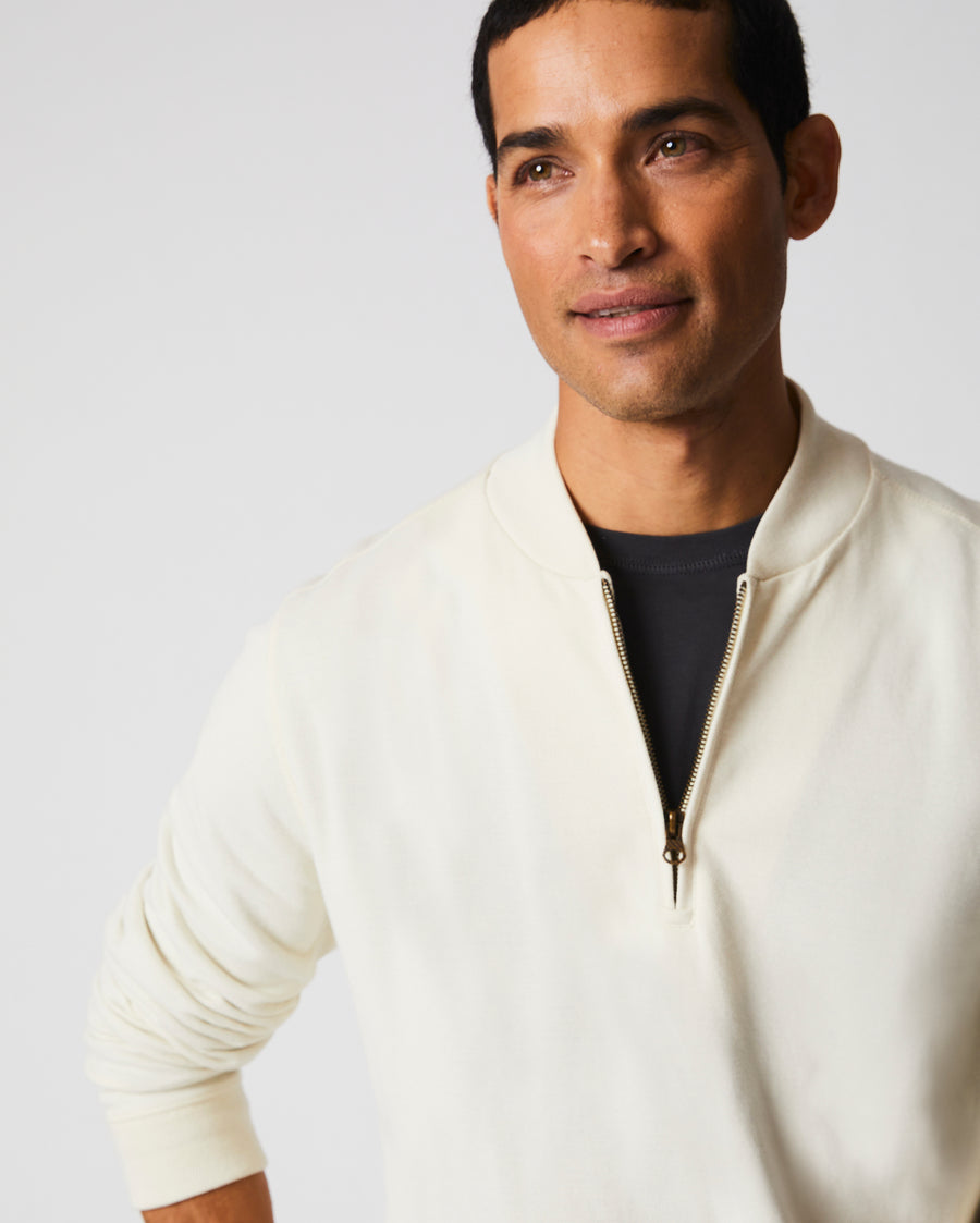 Pique Half Zip in Tinted White