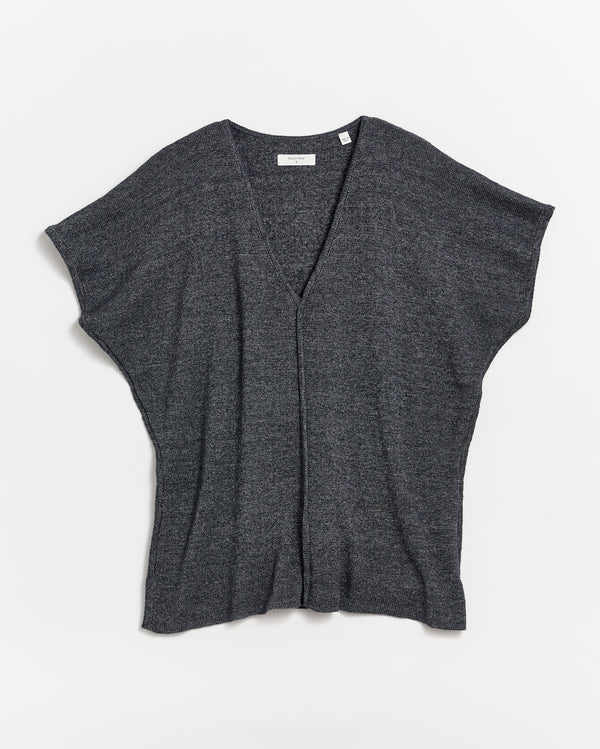 Short Sleeve Bound V Neck Sweater in Black