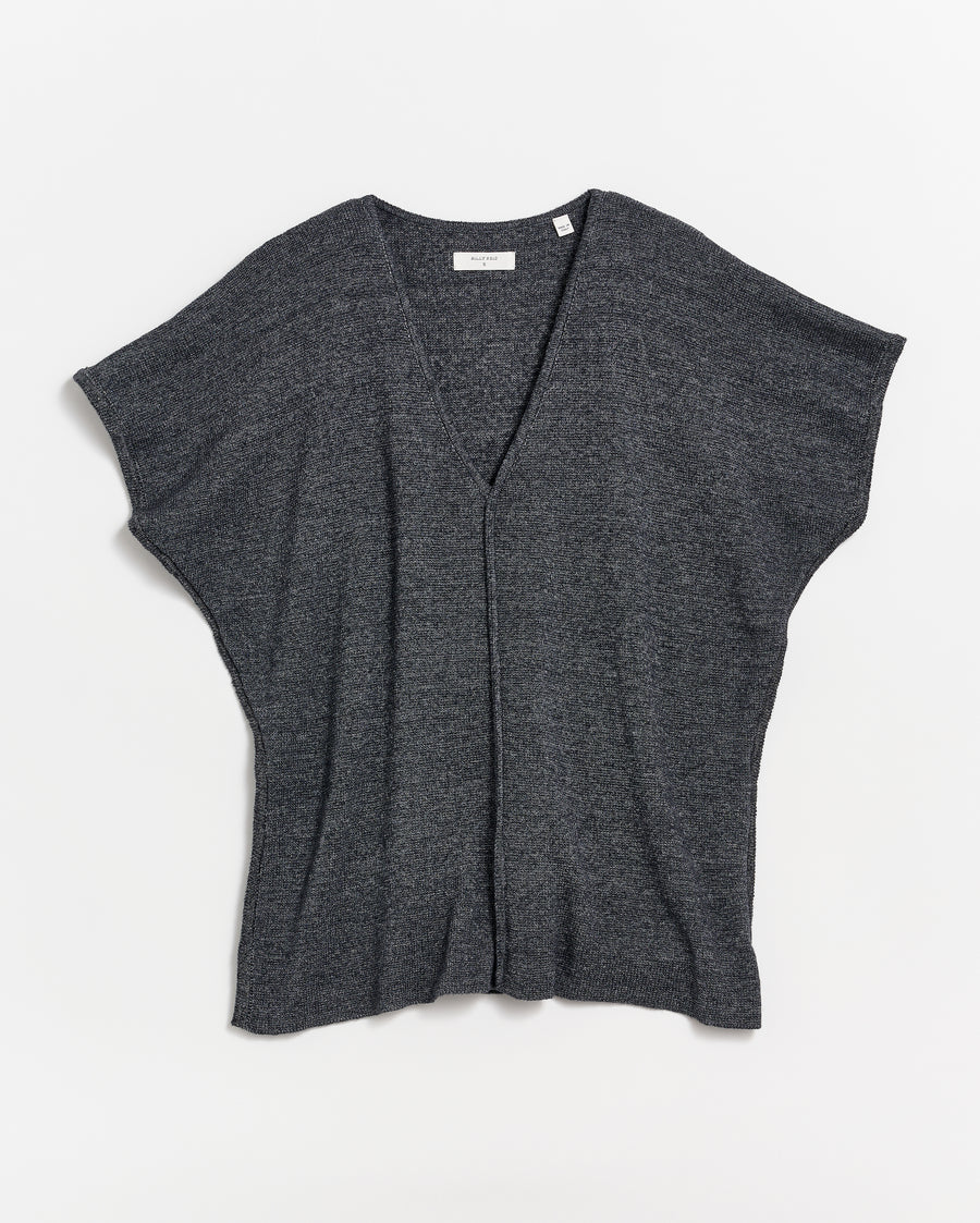 Short Sleeve Bound V Neck Sweater in Black