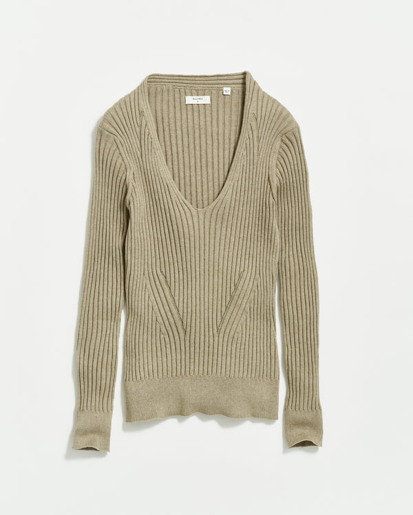 V Neck Tennis Sweater in Oyster
