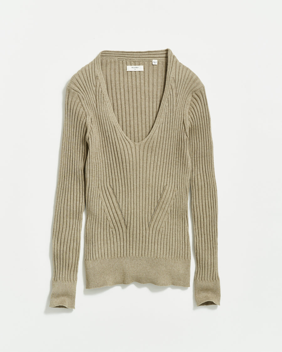 V Neck Tennis Sweater in Oyster
