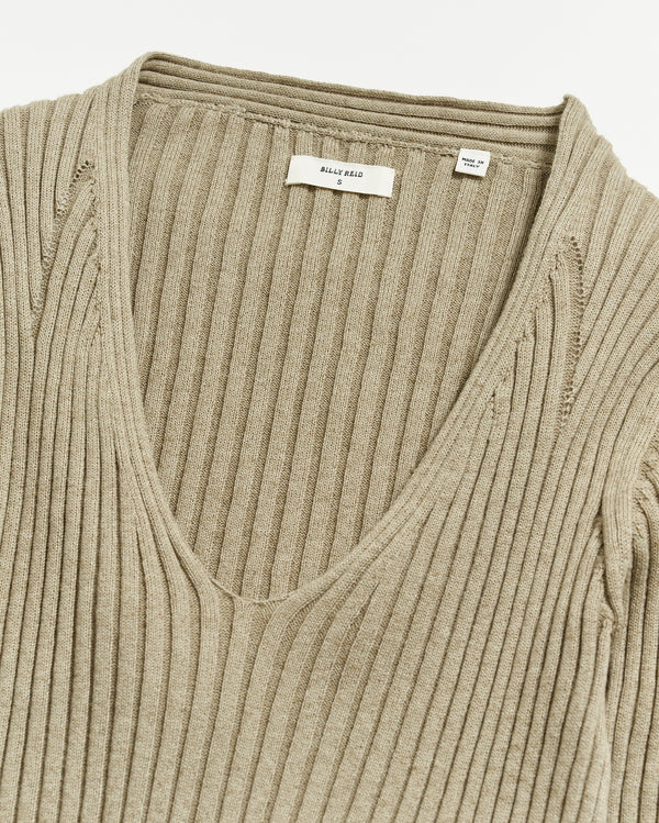 V Neck Tennis Sweater in Oyster