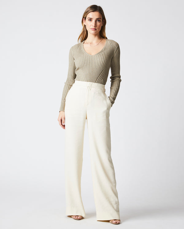 V Neck Tennis Sweater in Oyster
