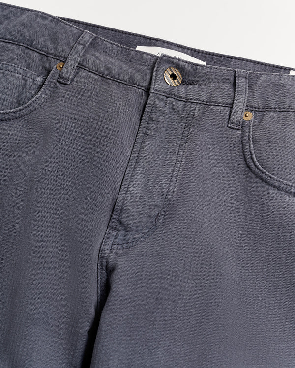 Cotton Linen 5 Pocket Pant in Carbon Blue