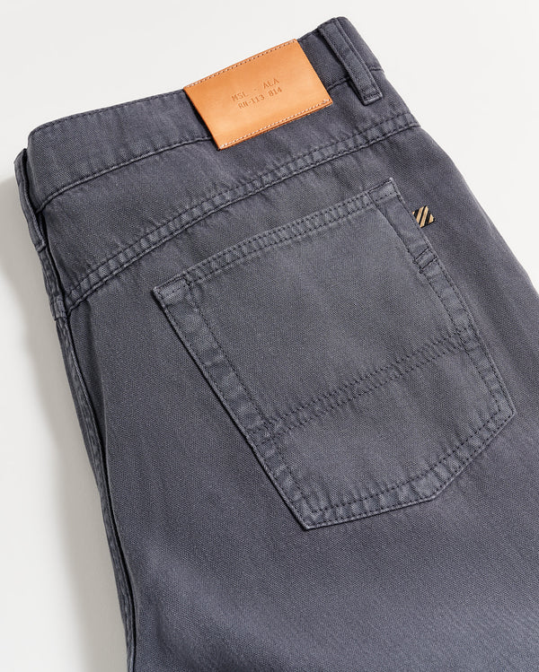 Cotton Linen 5 Pocket Pant in Carbon Blue