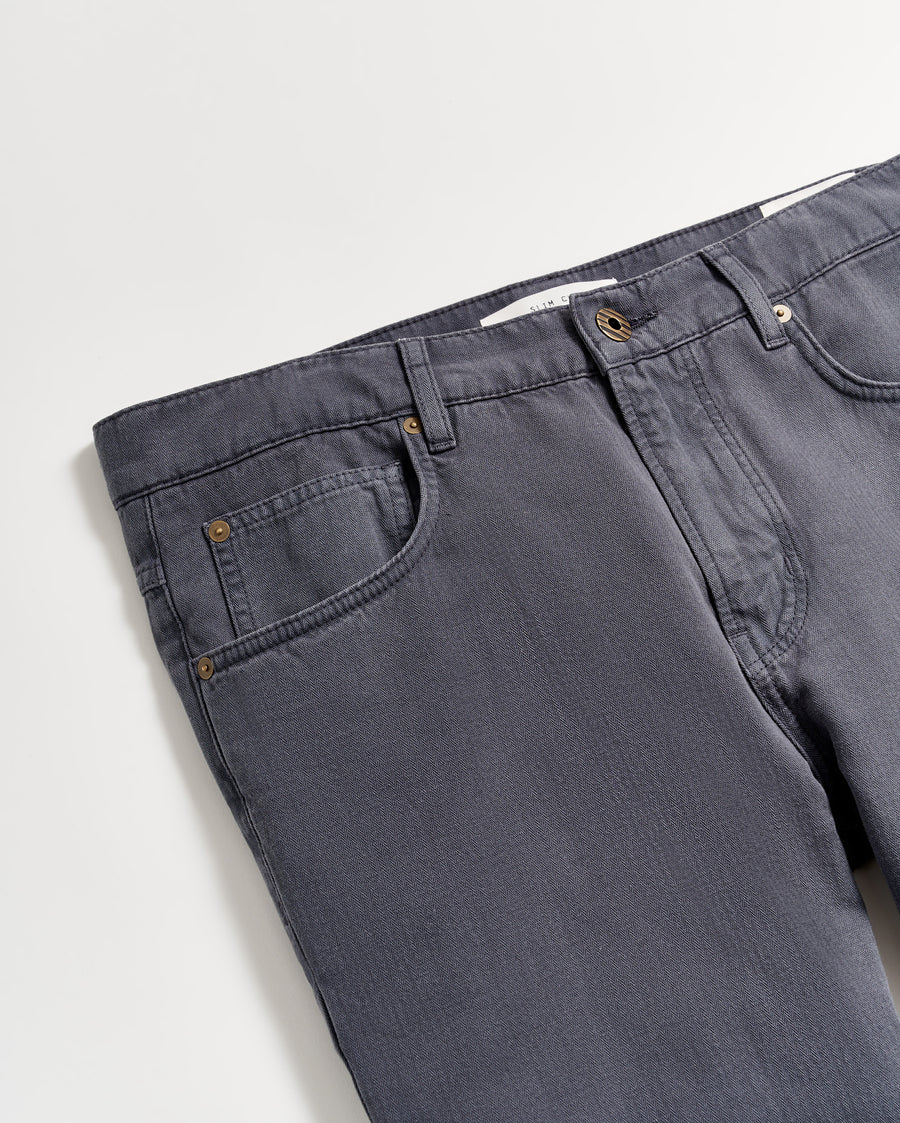 Cotton Linen 5 Pocket Pant in Carbon Blue