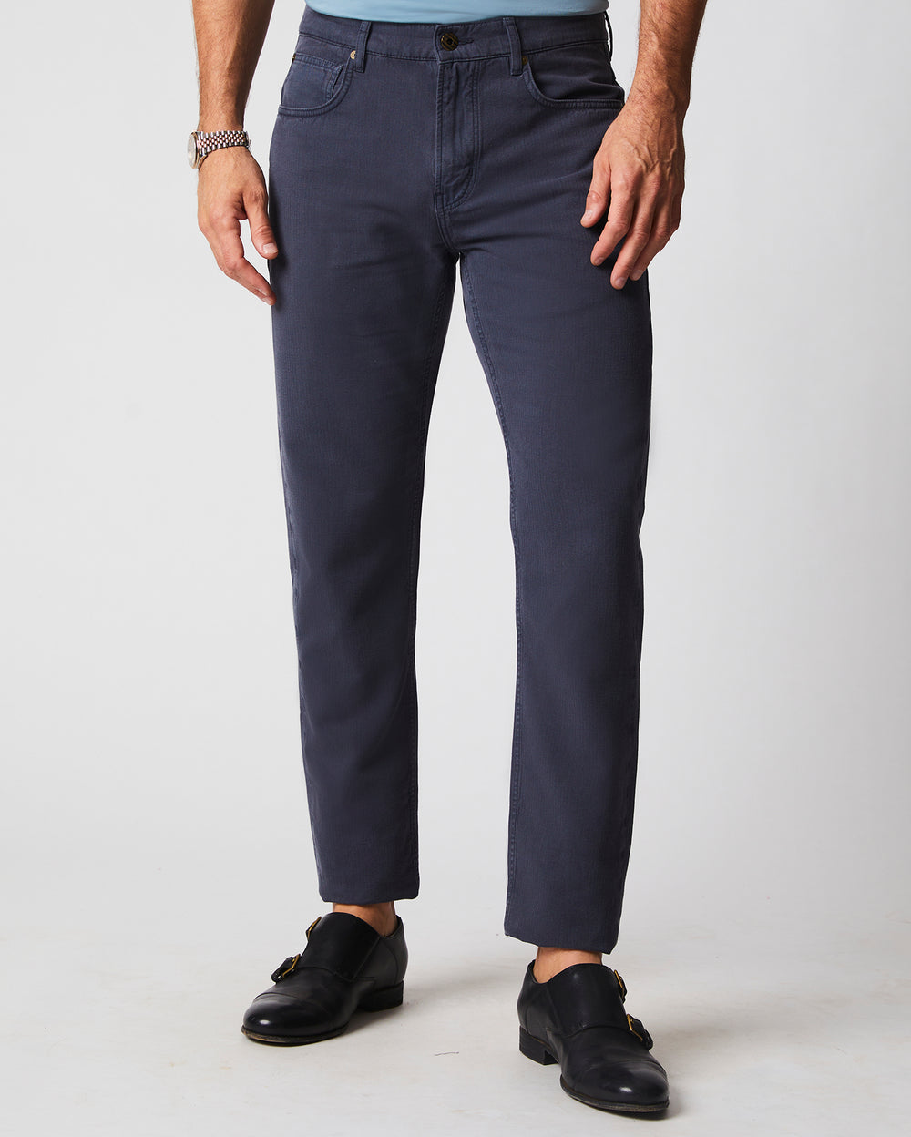 Cotton Linen 5 Pocket Pant in Carbon Blue