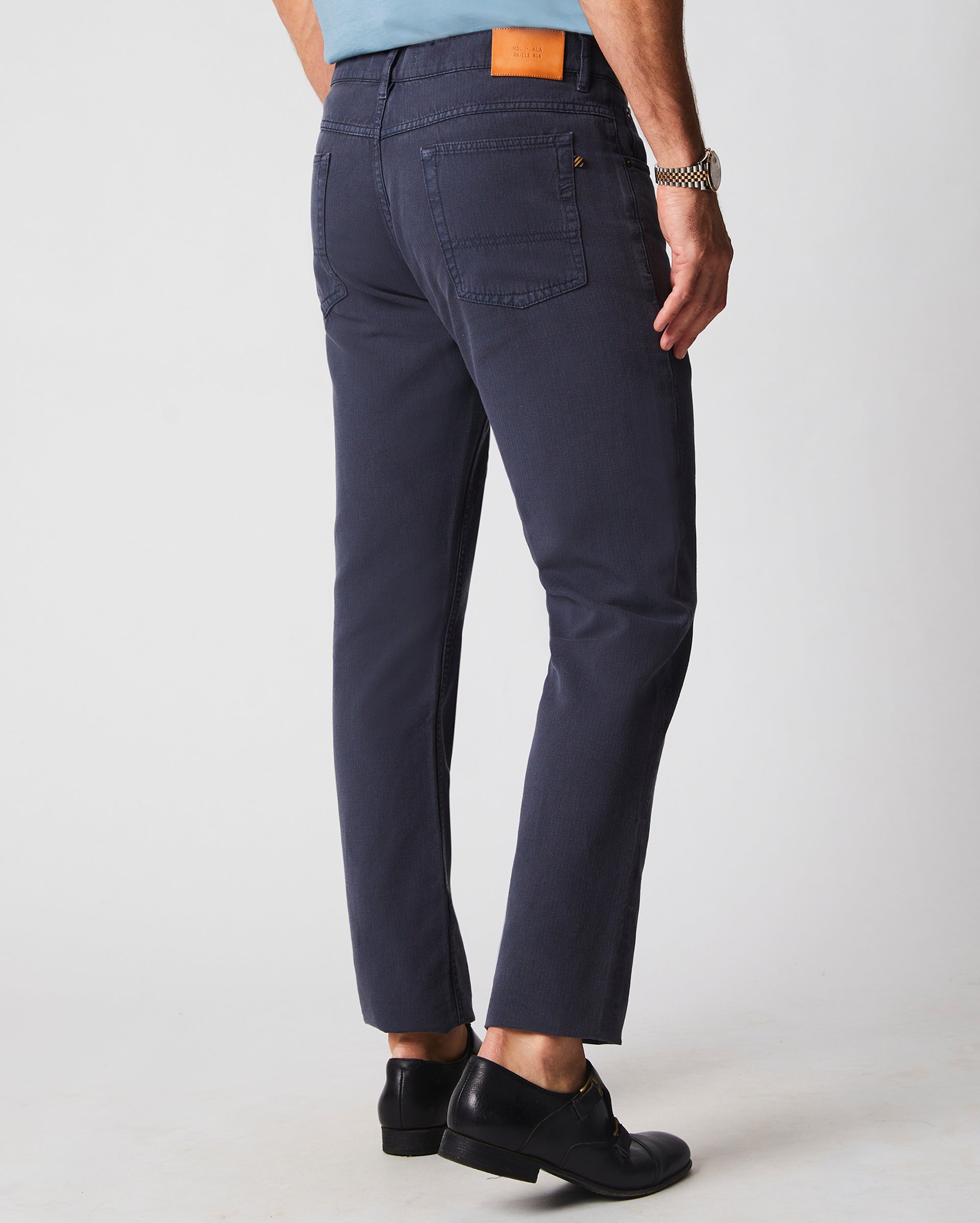 Cotton Linen 5 Pocket Pant in Carbon Blue