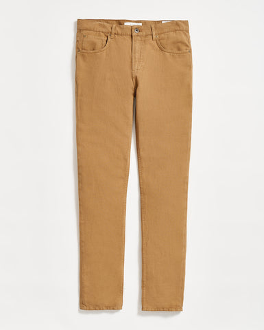 Cotton Linen 5 Pocket Pant in Dark Tan