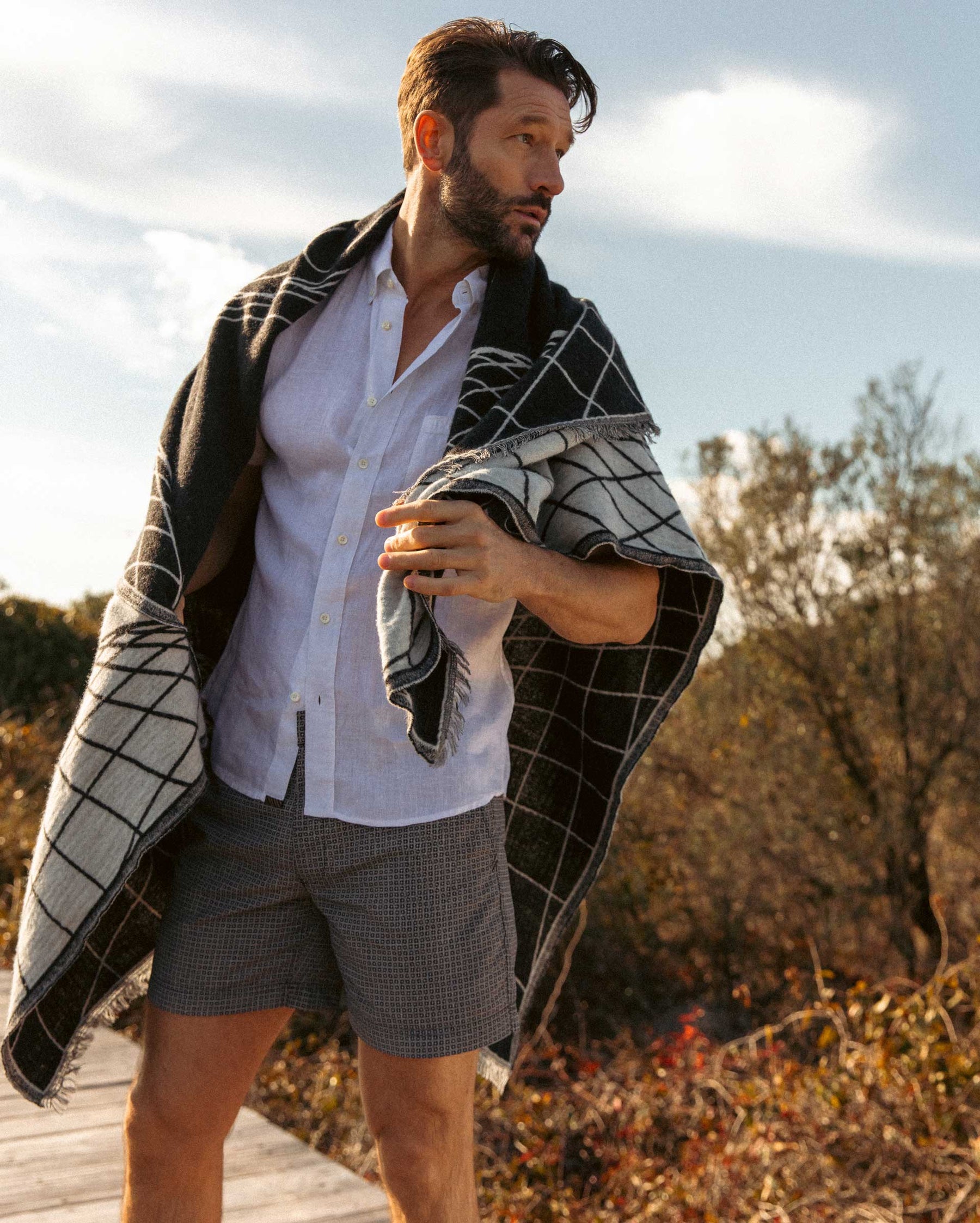 Pelican Blanket WoolCotton Blend with Signature Details & Cozy Comfort Billy Reid